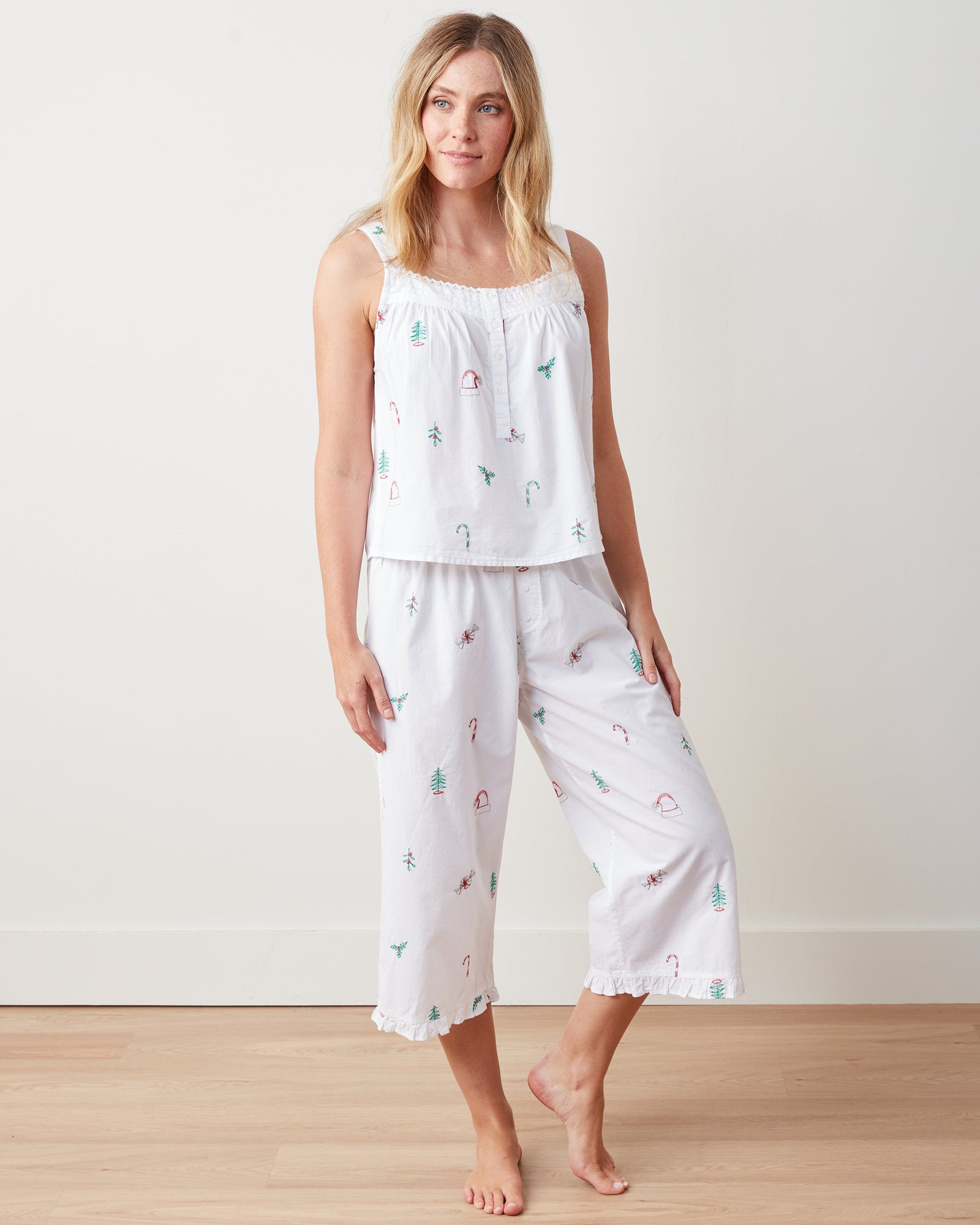 Sweet Wishes - Back to Bed Cropped Pant Set - Cloud - Printfresh