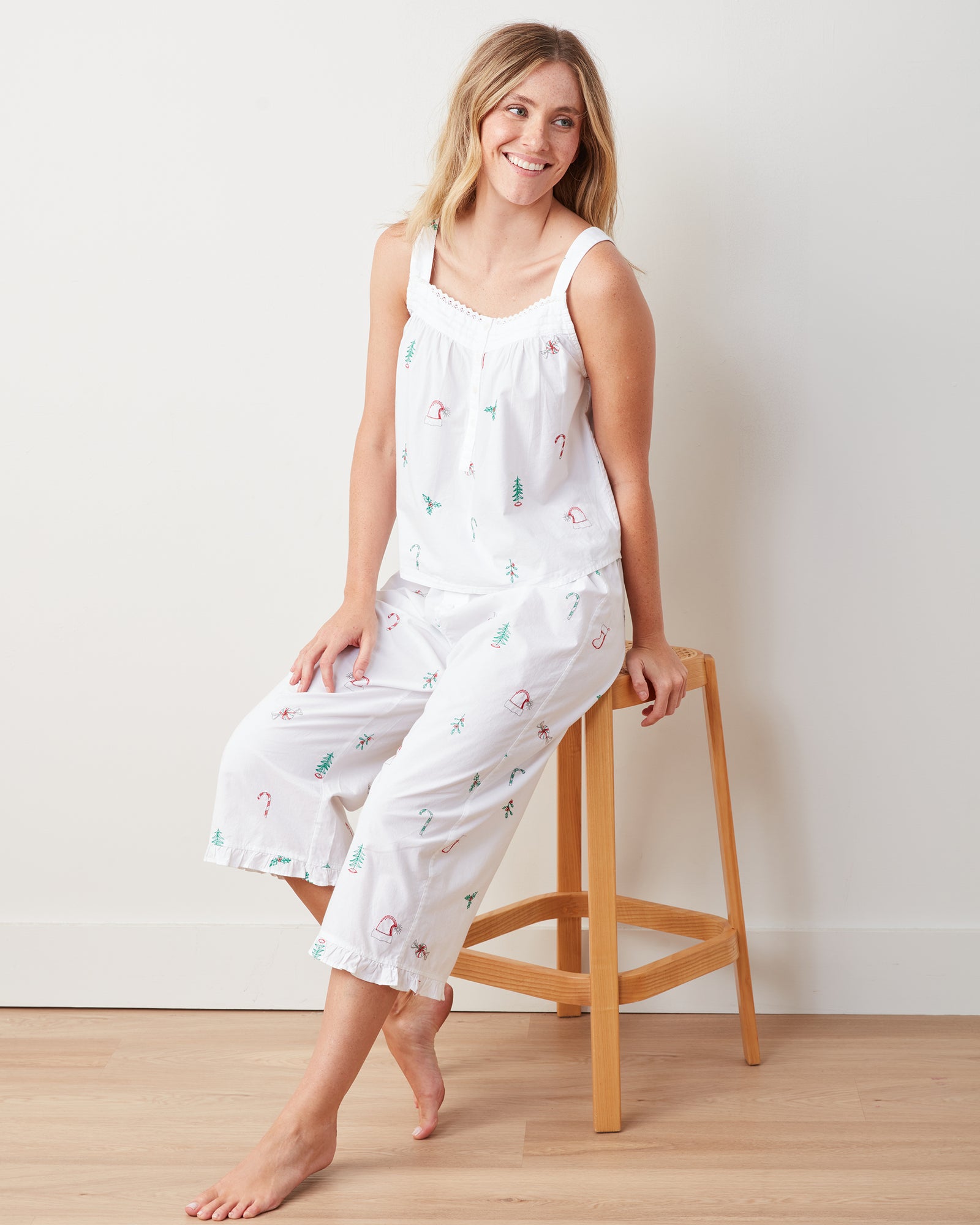 Sweet Wishes - Back to Bed Cropped Pant Set - Cloud - Printfresh