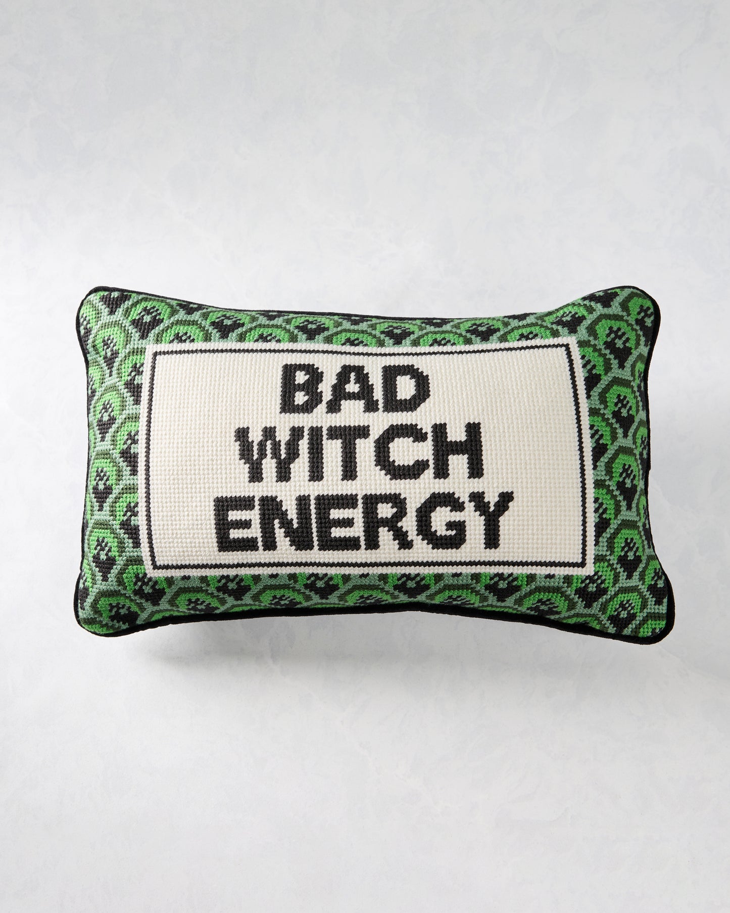 Green Combo - Bad Witch Energy Needlepoint Pillow - Furbish Studio