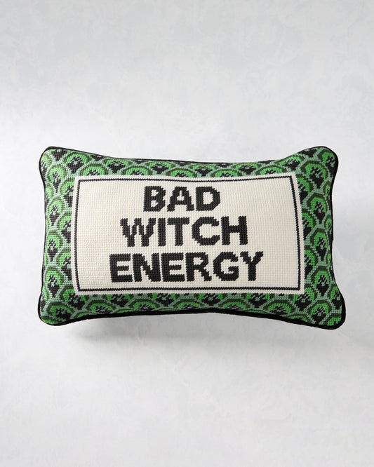 Green Combo - Bad Witch Energy Needlepoint Pillow - Furbish Studio