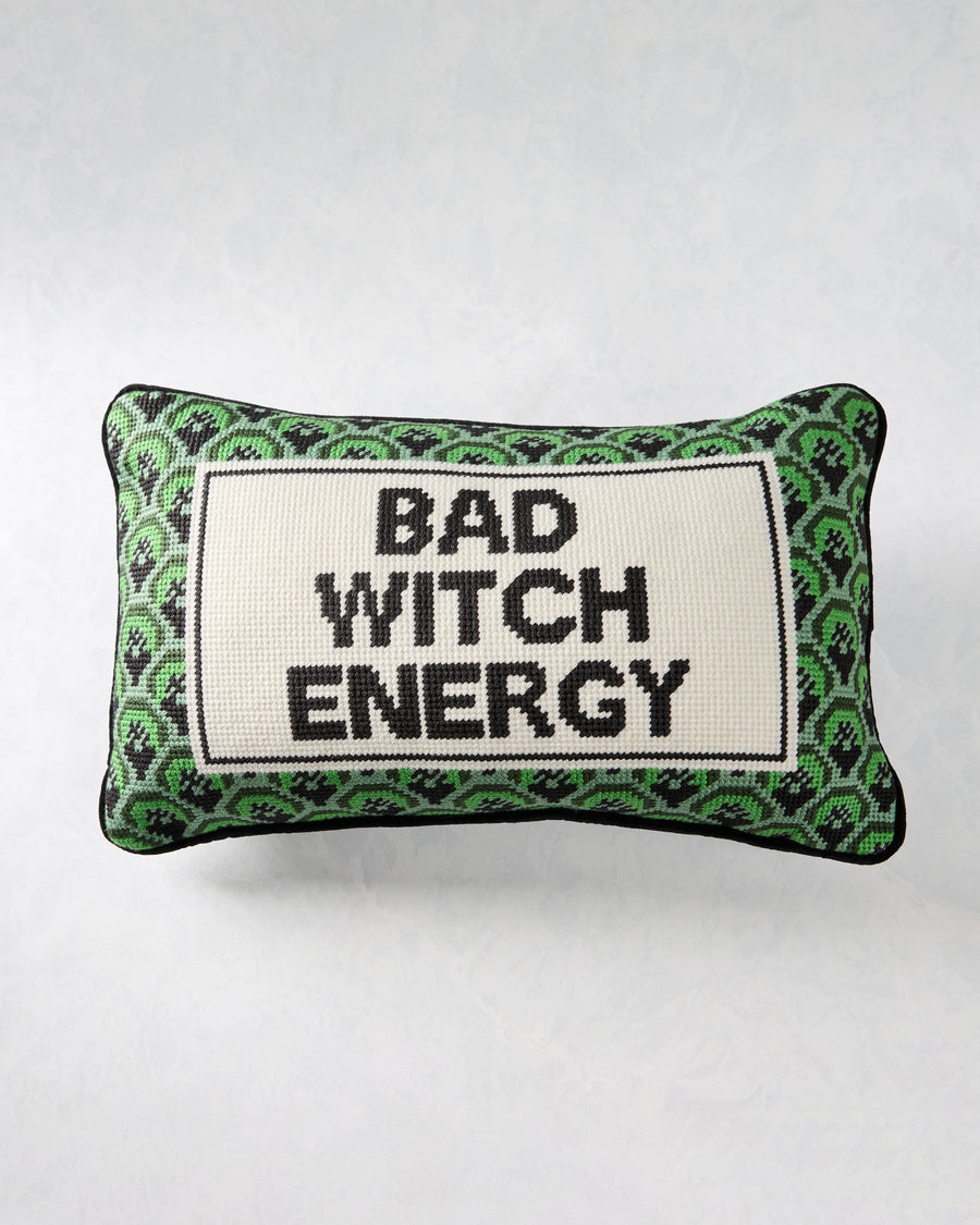 Green Combo - Bad Witch Energy Needlepoint Pillow - Furbish Studio