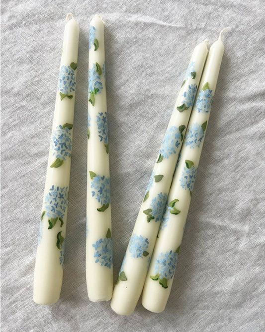 Blue Combo - Hand Painted Pair of Candles Hydrangea - Sweet Pea And Whimsy - Printfresh