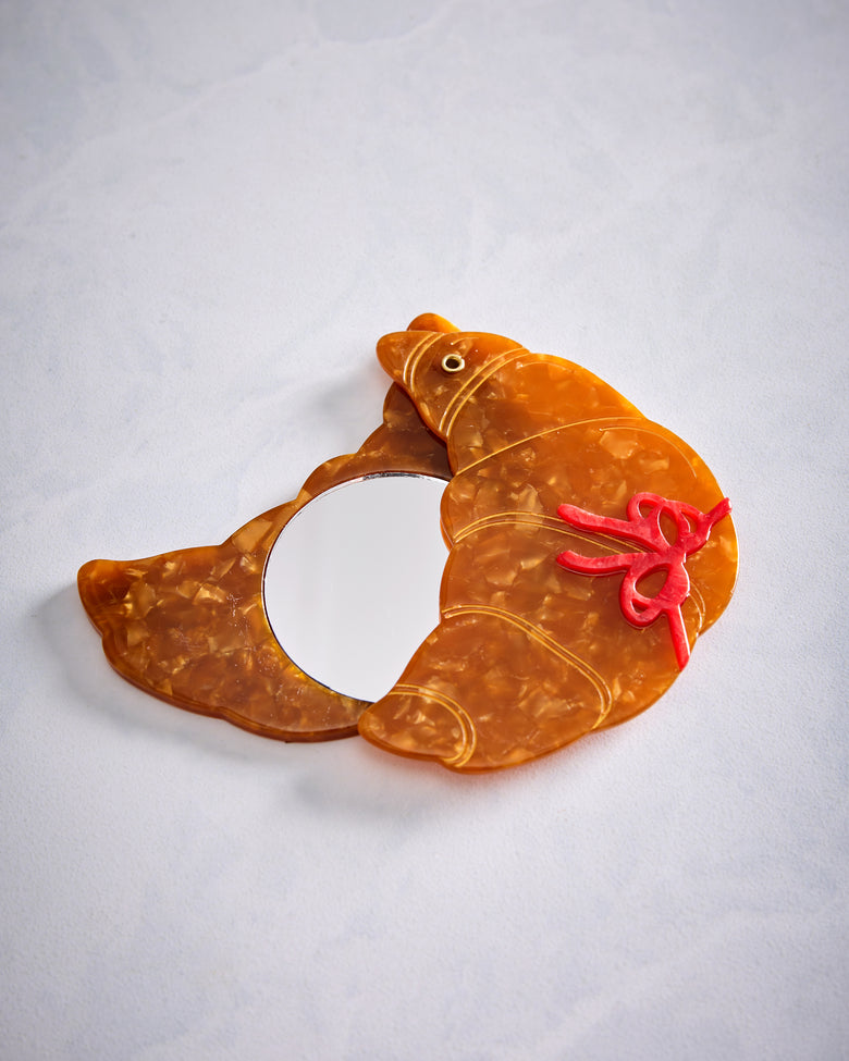 Brown Combo - Hand Painted Bow Croissant Compact Mirror - Solar Eclipse - Printfresh