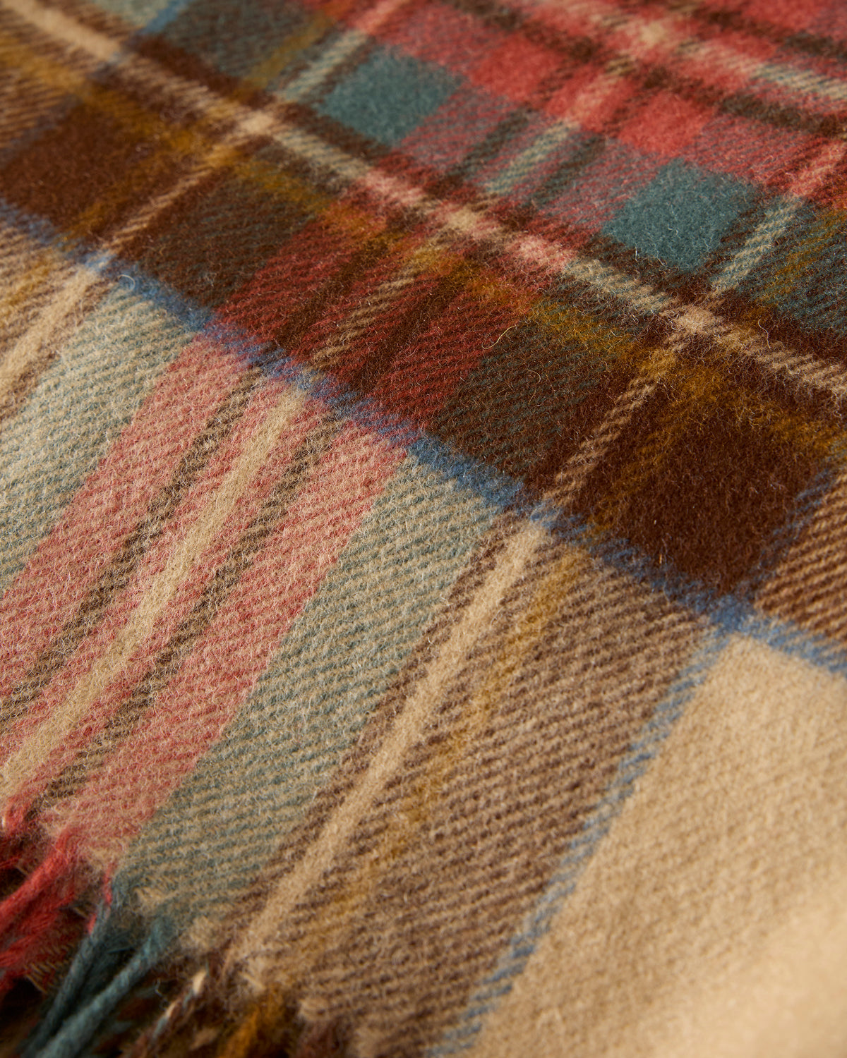 Close-up of the throw’s multicolored plaid weave.