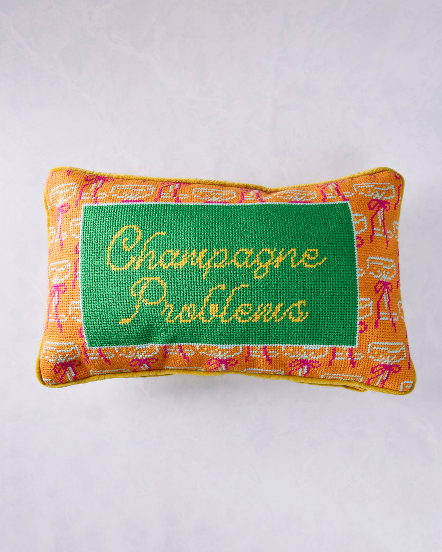 Multi - Champagne Problems Needlepoint Pillow - Furbish Studio