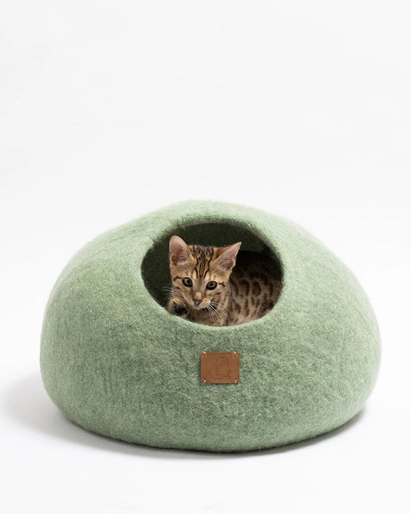 Eucalyptus Green - Wool Cat Cave Bed - Fuzzy Cove - Printfresh