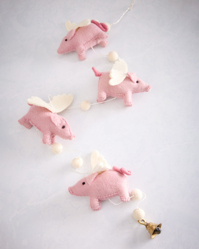 Pink Combo - Felt Flying Pig Garland - Ganapati - Printfresh