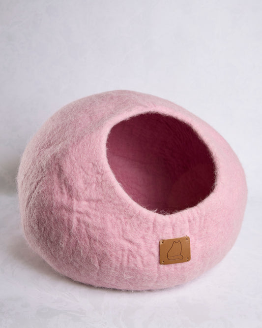Pink - Premium Felted Wool Cat Cave Bed - Fuzzy cove