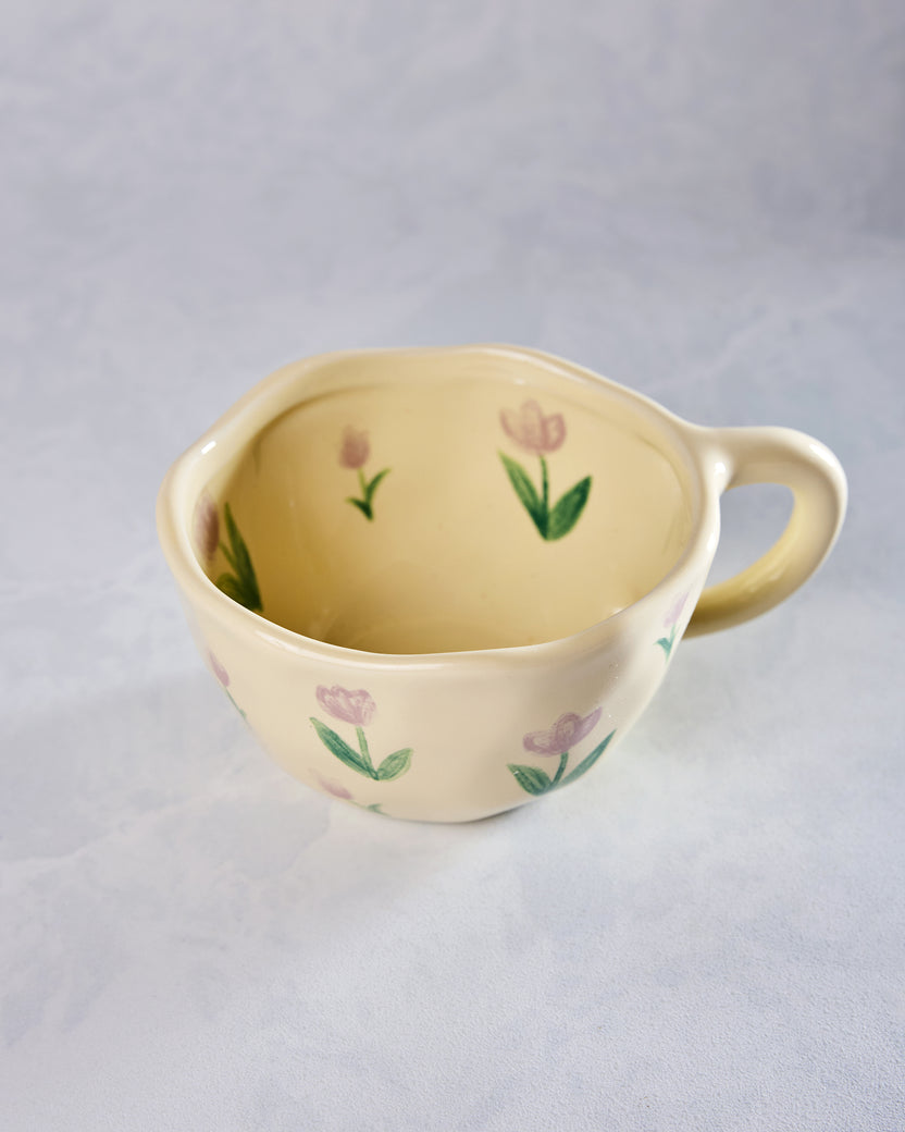 Ivory - Floral Ceramic Tulip Mug - Chow's Stories - Printfresh