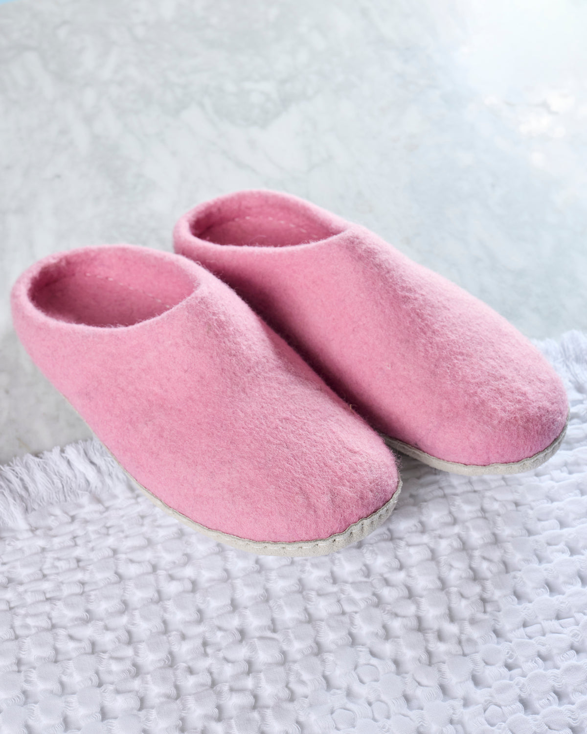 Light Pink - Organic Merino Wool Slippers - Fuzzy Cove - Printfresh