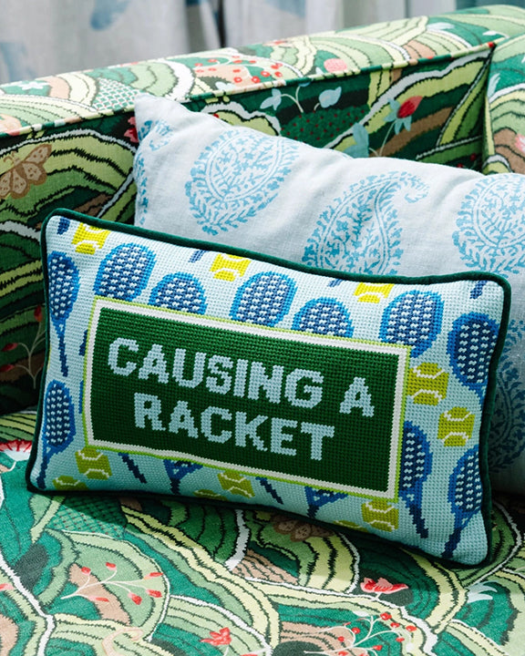 Green Combo - Causing A Racket Needlepoint Pillow - Furbish Studio - Printfresh