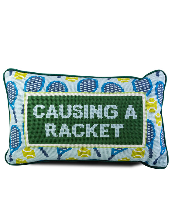 Green Combo - Causing A Racket Needlepoint Pillow - Furbish Studio - Printfresh