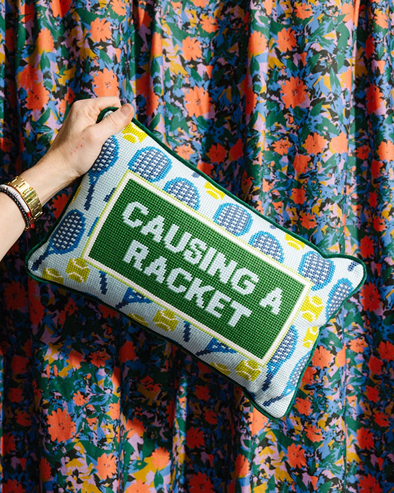 Green Combo - Causing A Racket Needlepoint Pillow - Furbish Studio - Printfresh