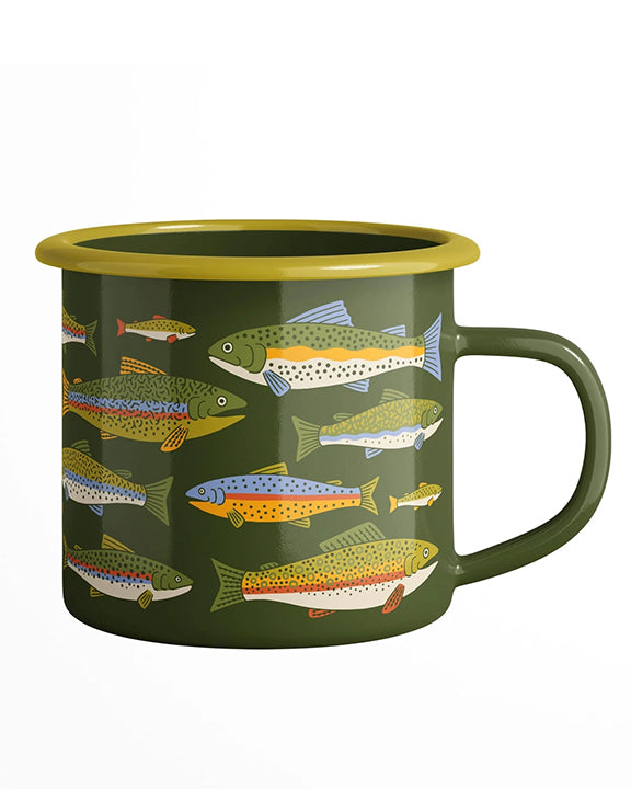 Green Multi - Trout Enamel Coffee & Camp Mug - Trek Light - Printfresh