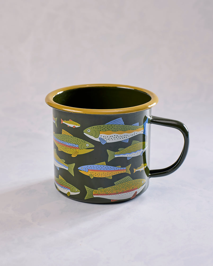 Green Multi - Trout Enamel Coffee & Camp Mug - Trek Light