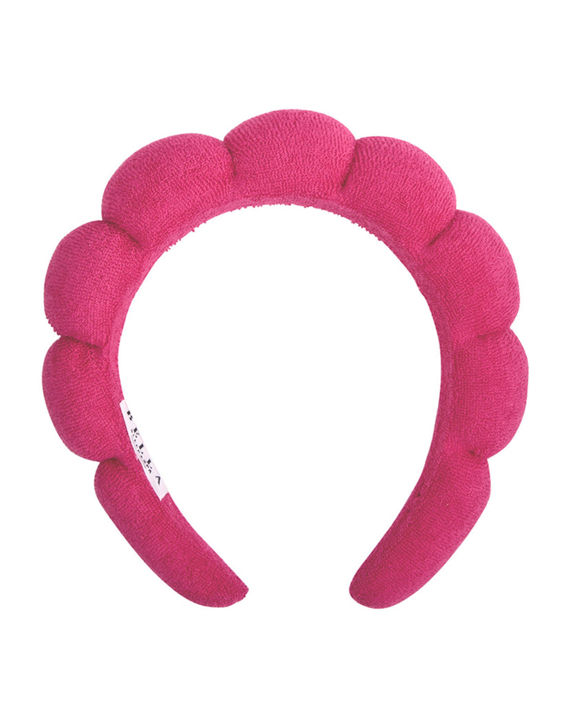 Hot pink plush spa headband with rounded padded sections