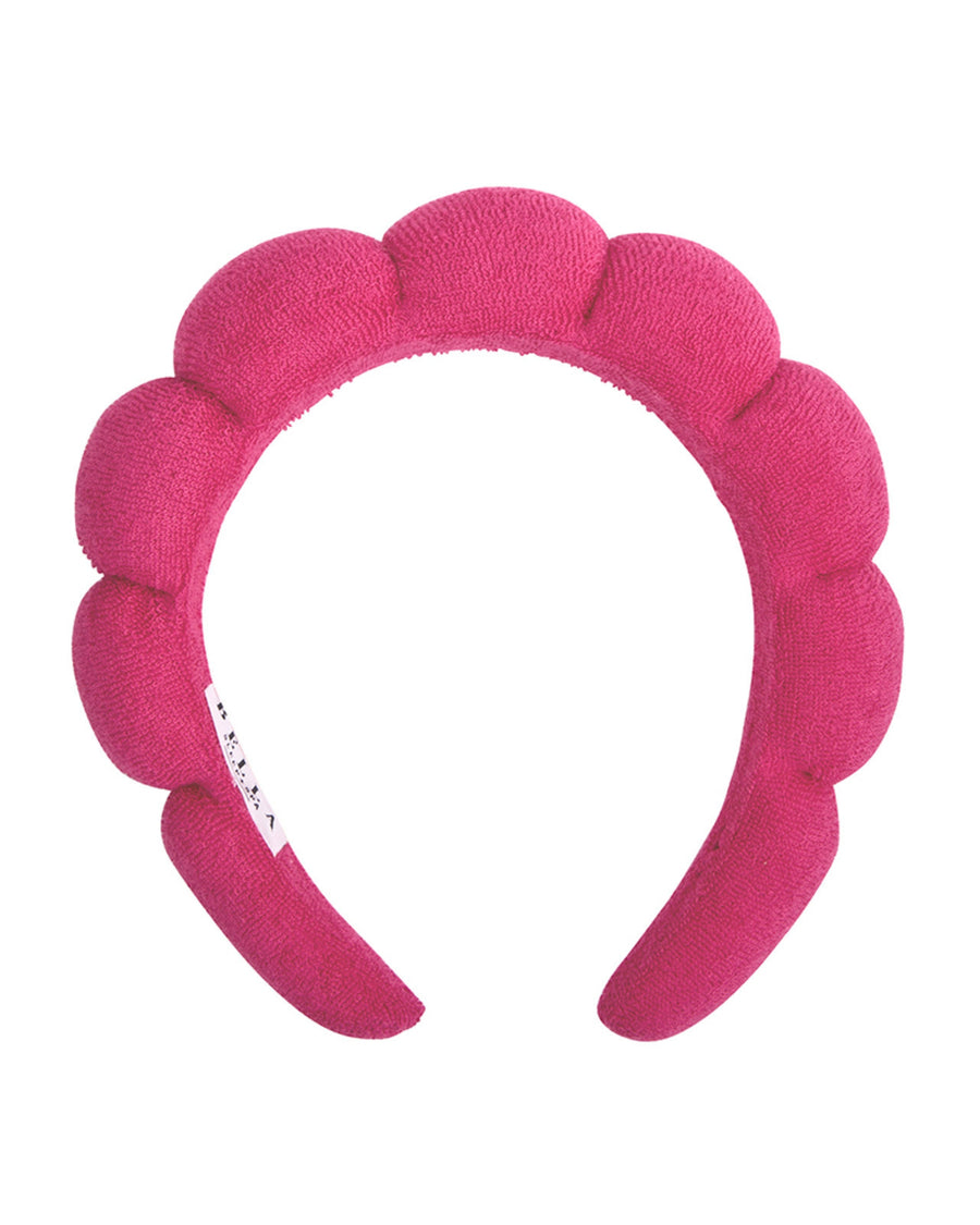 Hot pink plush spa headband with rounded padded sections