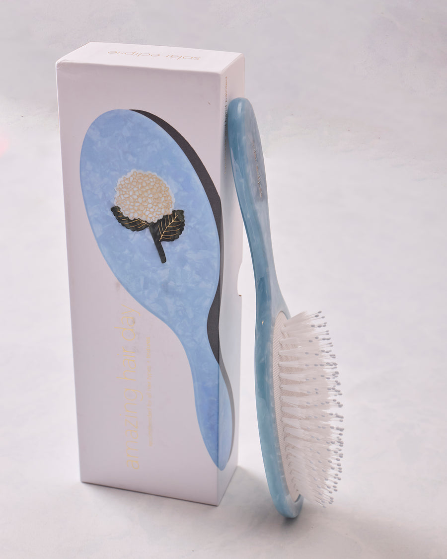 Blue Combo - Hand Painted Hydrangea Amazing Hair Day Brush - Solar Eclipse - Printfresh