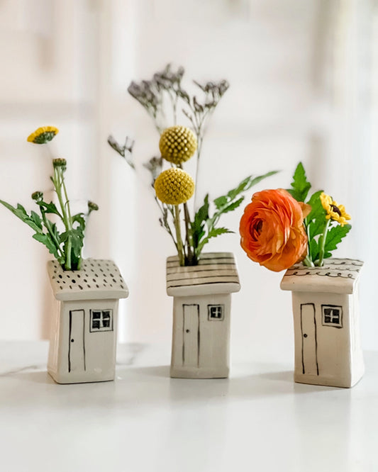 Ivory Combo - Ceramic House Bud Vase Set of 3 - Magpie Mischief - Printfresh