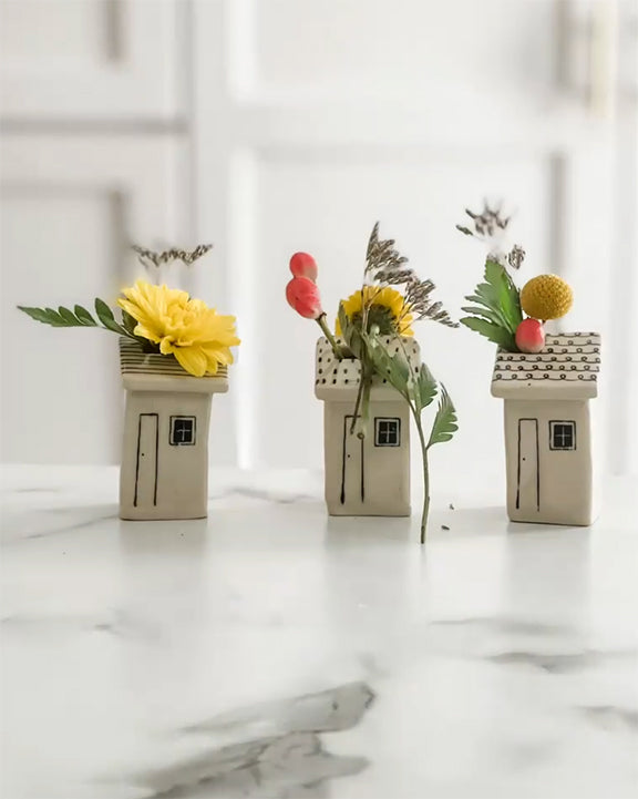 Ivory Combo - Ceramic House Bud Vase Set of 3 - Magpie Mischief - Printfresh
