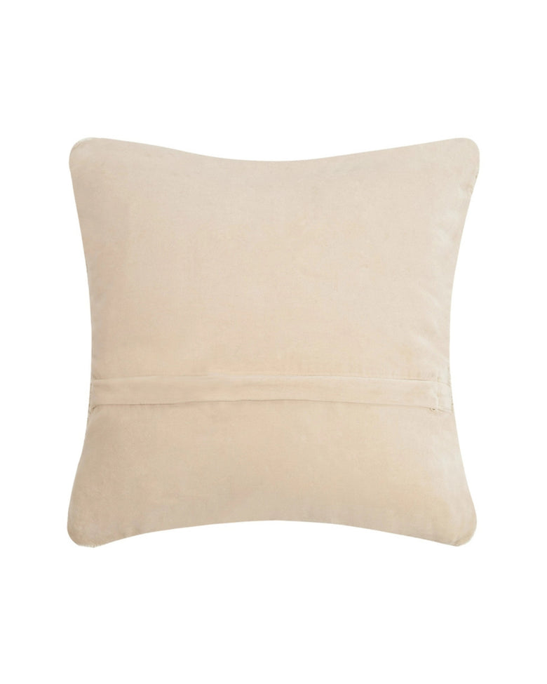 Back of the ivory square hook pillow with a horizontal seam near the lower half