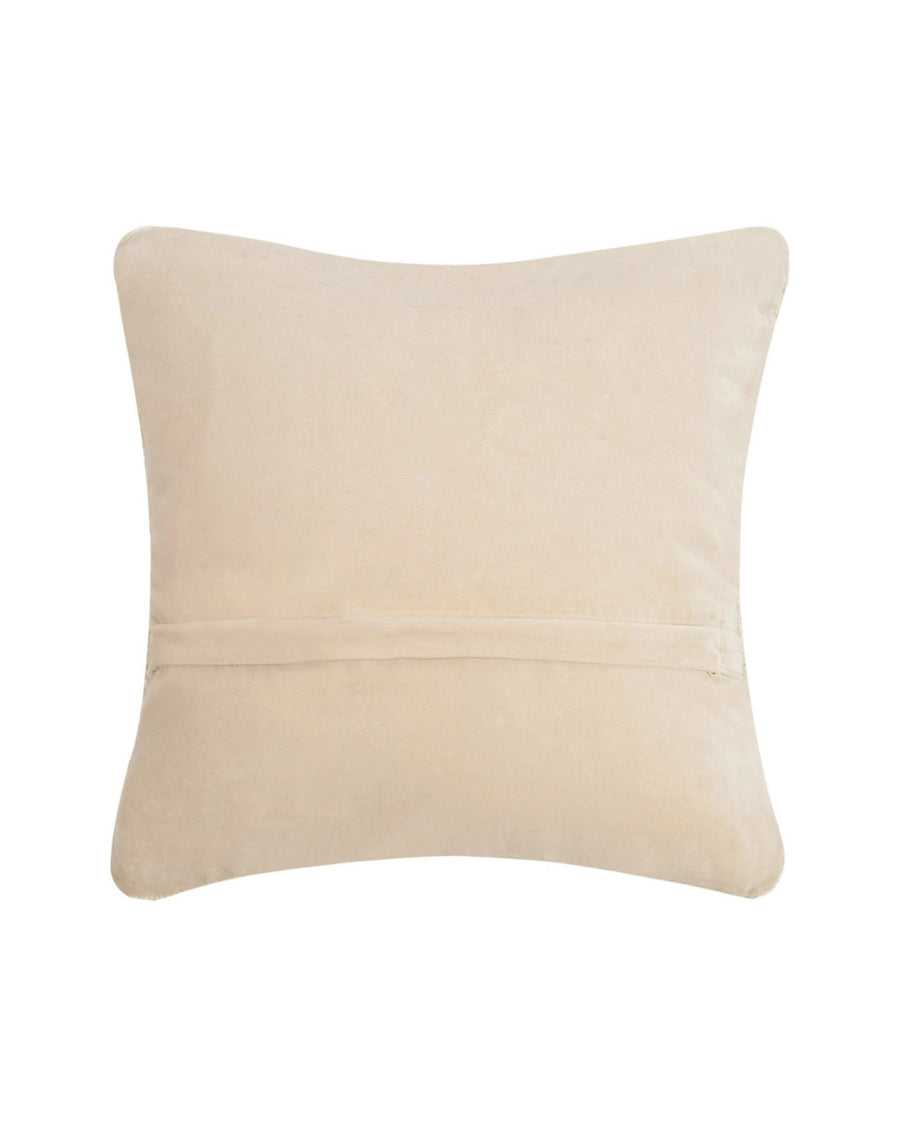 Back of the ivory square hook pillow with a horizontal seam near the lower half