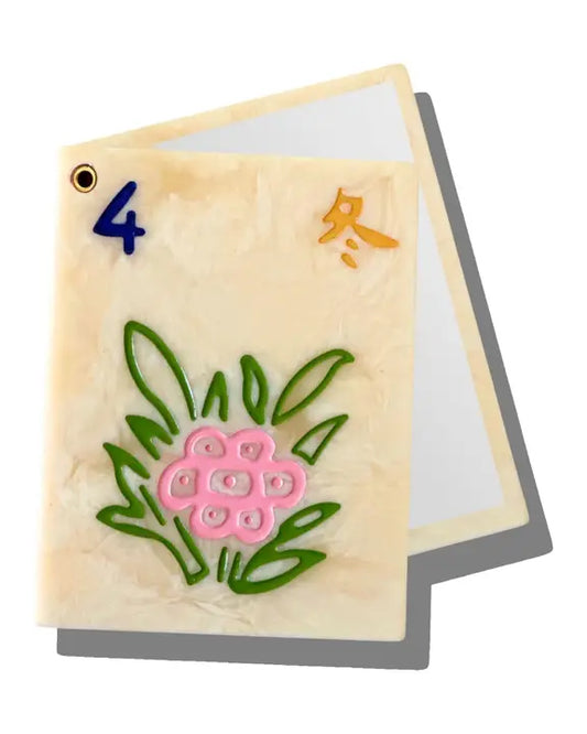 Ivory Combo - Hand Painted Flower Mahjong Compact Mirror - Solar Eclipse - Printfresh