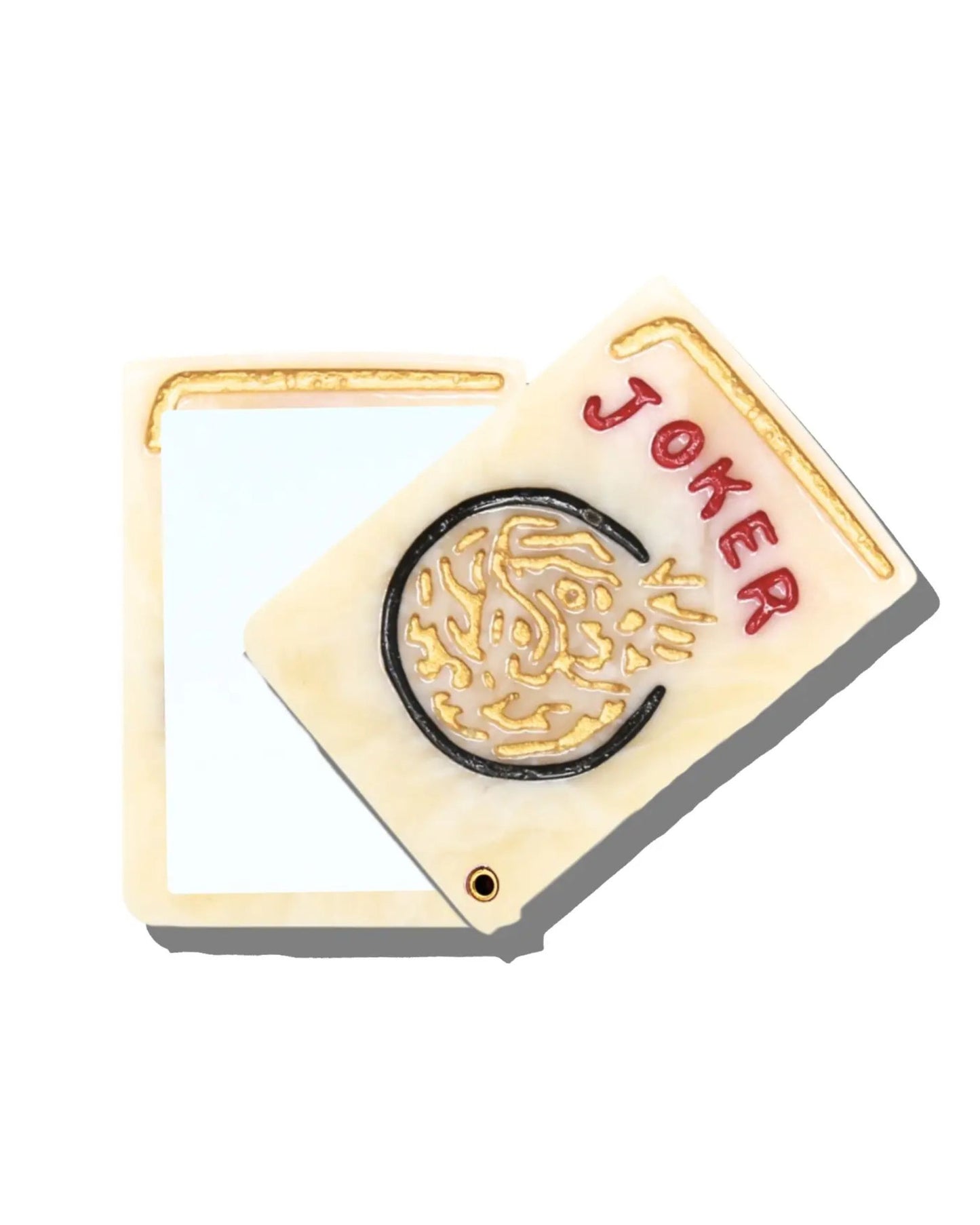 Ivory Combo - Hand Painted Joker Mahjong Compact Mirror - Solar Eclipse