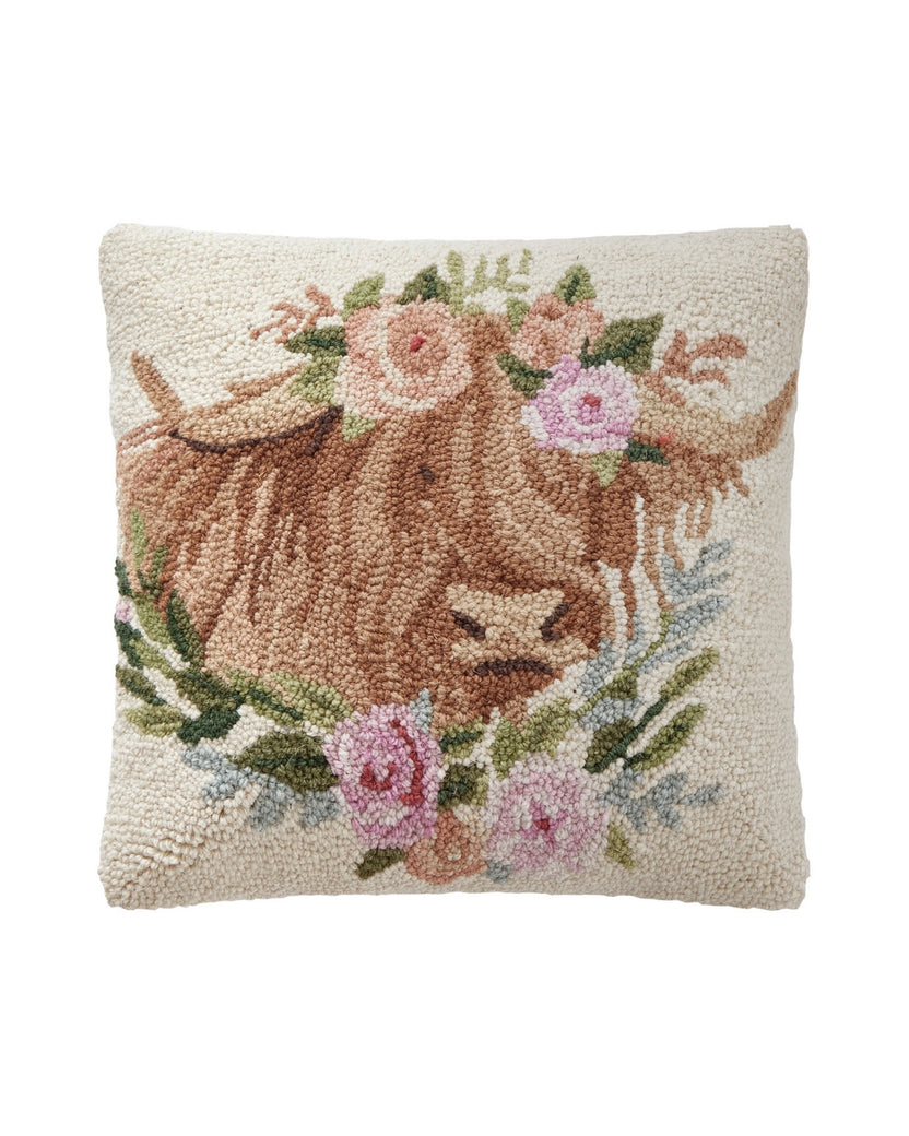 Ivory Combo - Highland Cow Hook Pillow - Peking Handicraft