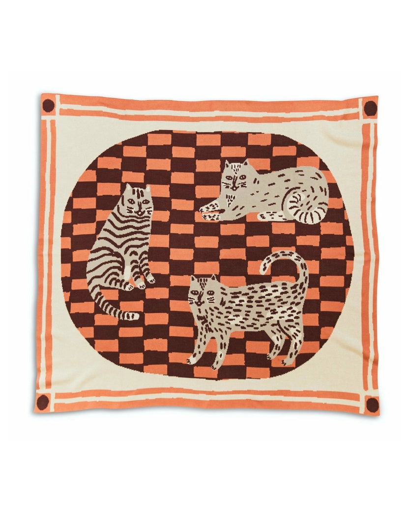 Ivory Combo - Three of Cats Knit Throw Blanket - Biquette
