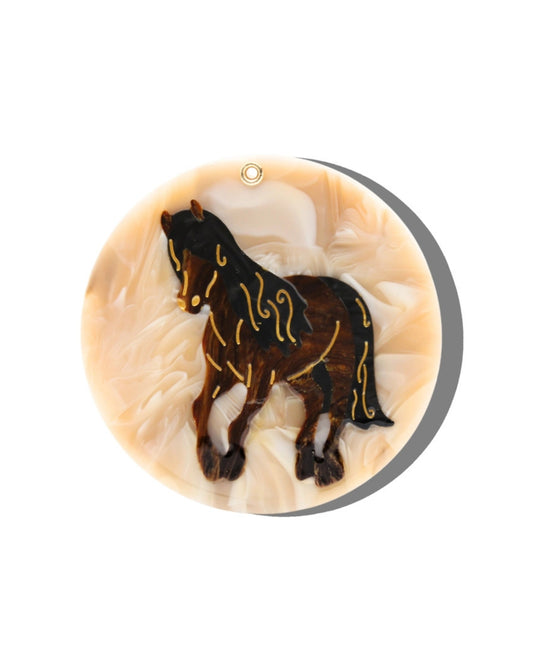 Ivory - Hand Painted Horse Compact Mirror - Solar Eclipse - Printfresh
