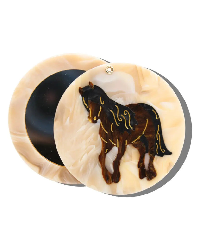 Ivory - Hand Painted Horse Compact Mirror - Solar Eclipse - Printfresh