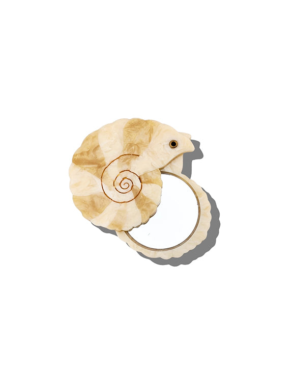 Ivory - Hand Painted Spiral Shell Compact Mirror - Solar Eclipse - Printfresh