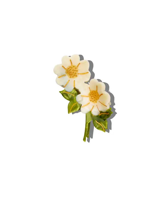 Ivory - Hand Painted Vintage Daisy Stem Claw Hair Clip - Solar Eclipse - Printfresh