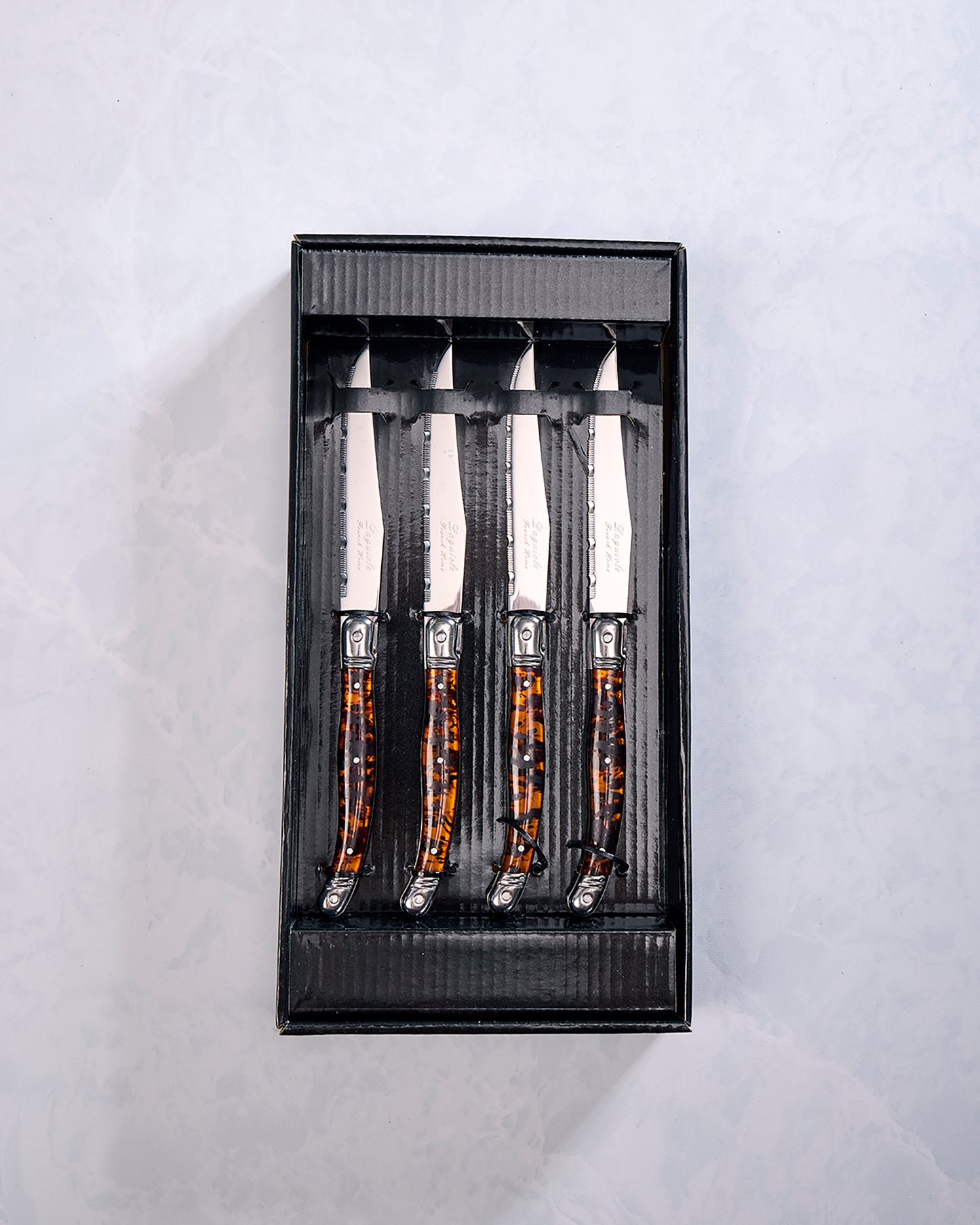 Silver - Laguiole Connoisseur 4-Piece Tortoise Steak Knife Set - French Home