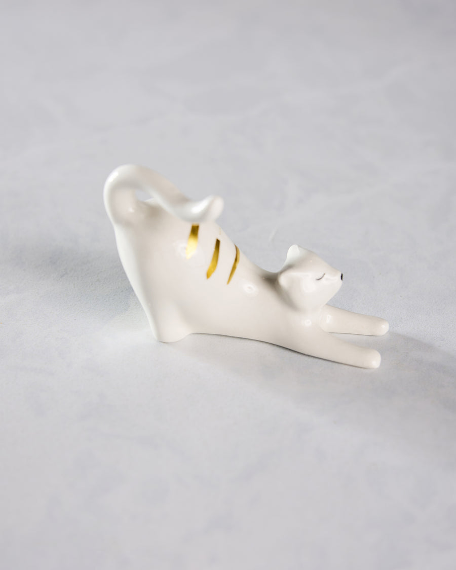 White Combo - Ceramic Stretching Cat Ring Holder - Lisa Angel - Printfresh