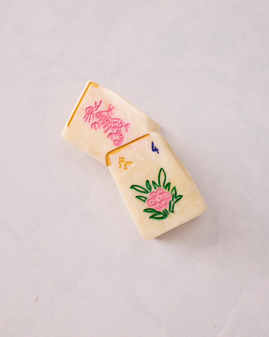 Ivory Combo - Hand Painted Mini Flower Mahjong Claw Clip - Solar Eclipse - Printfresh