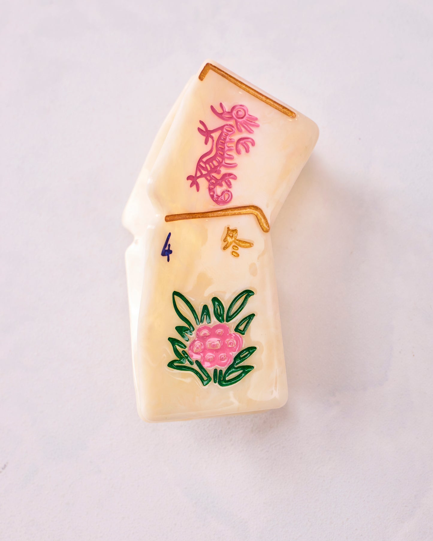 Ivory Combo - Hand Painted Mini Flower Mahjong Claw Clip - Solar Eclipse - Printfresh