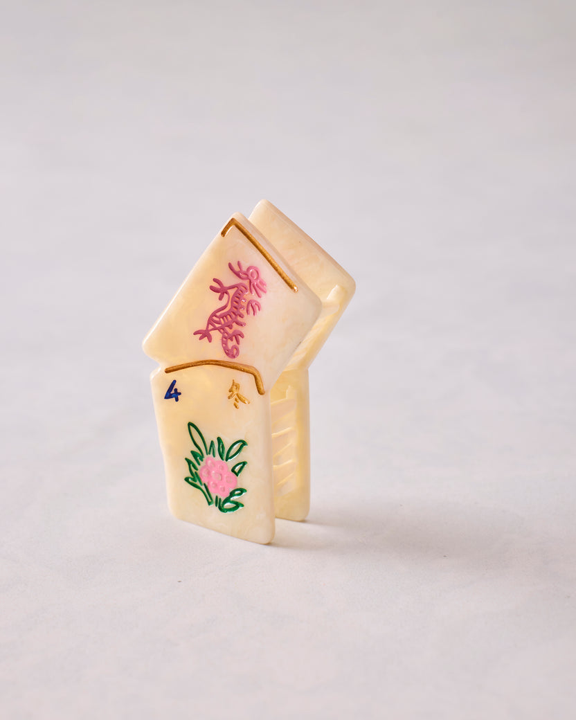 Ivory Combo - Hand Painted Mini Flower Mahjong Claw Clip - Solar Eclipse - Printfresh