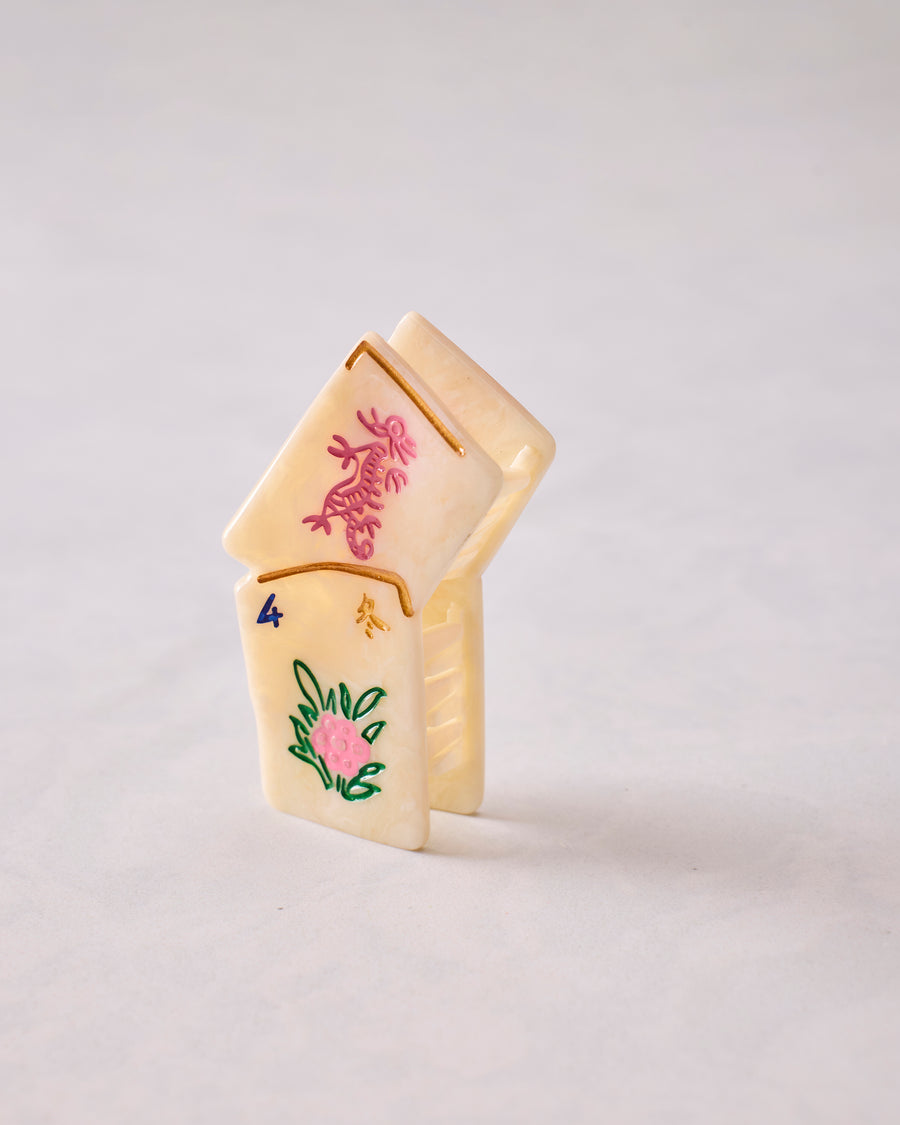 Ivory Combo - Hand Painted Mini Flower Mahjong Claw Clip - Solar Eclipse - Printfresh