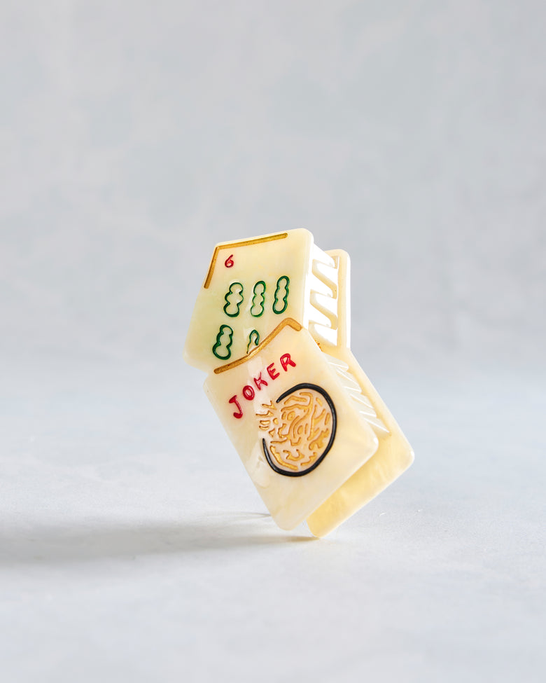 Ivory Combo - Hand Painted Mini Flower Mahjong Claw Clip - Solar Eclipse - Printfresh