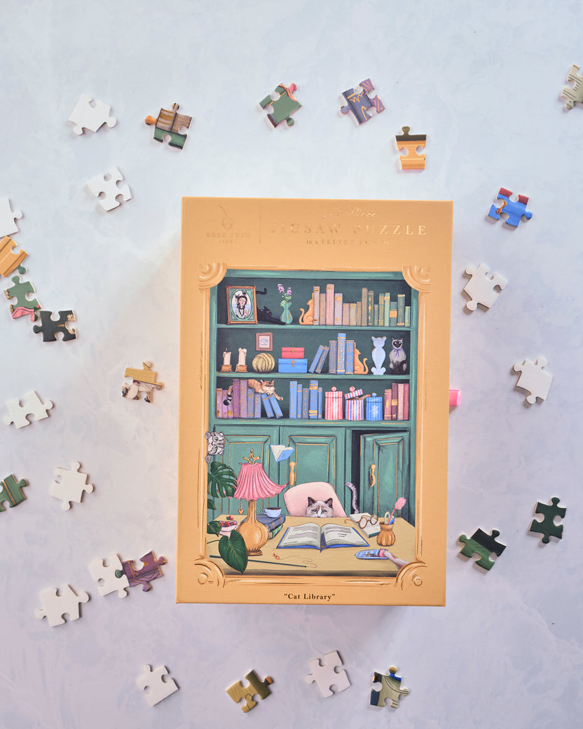 Multi - Cat Library 500 Piece Puzzle - Good Juju Ink