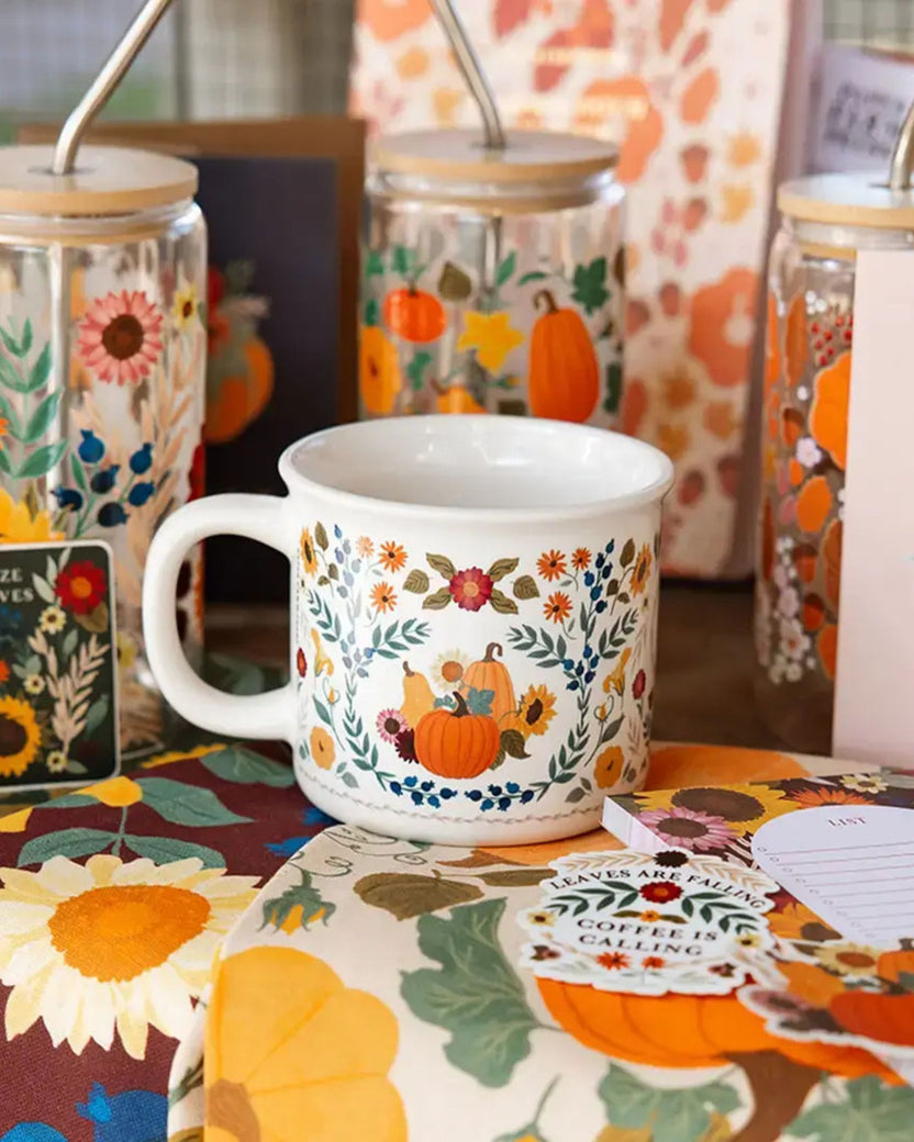 Orange Combo - Pumpkin Folk Floral Fall Ceramic Mug - Paper Farm Press