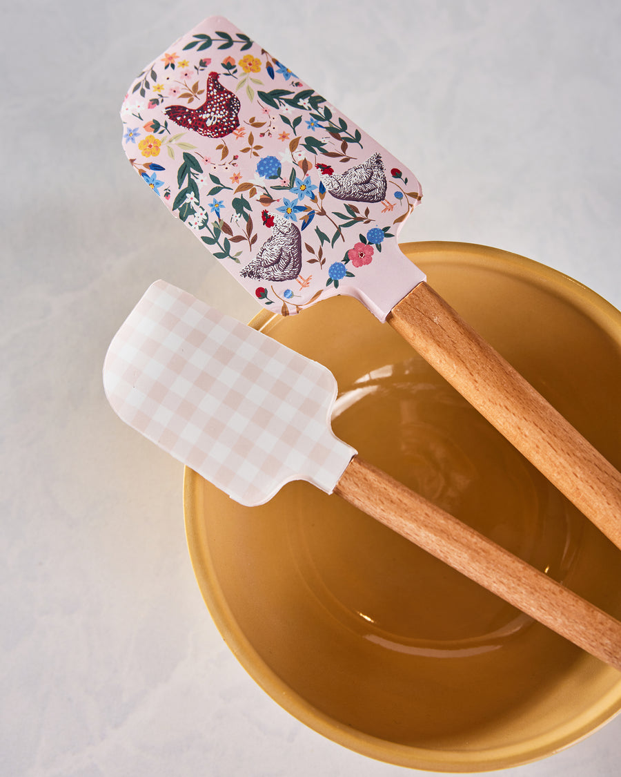 Multi - Chicken & Flowers Silicone Kitchen Spatulas - Set of 2 - Paper Farm Press - Printfresh