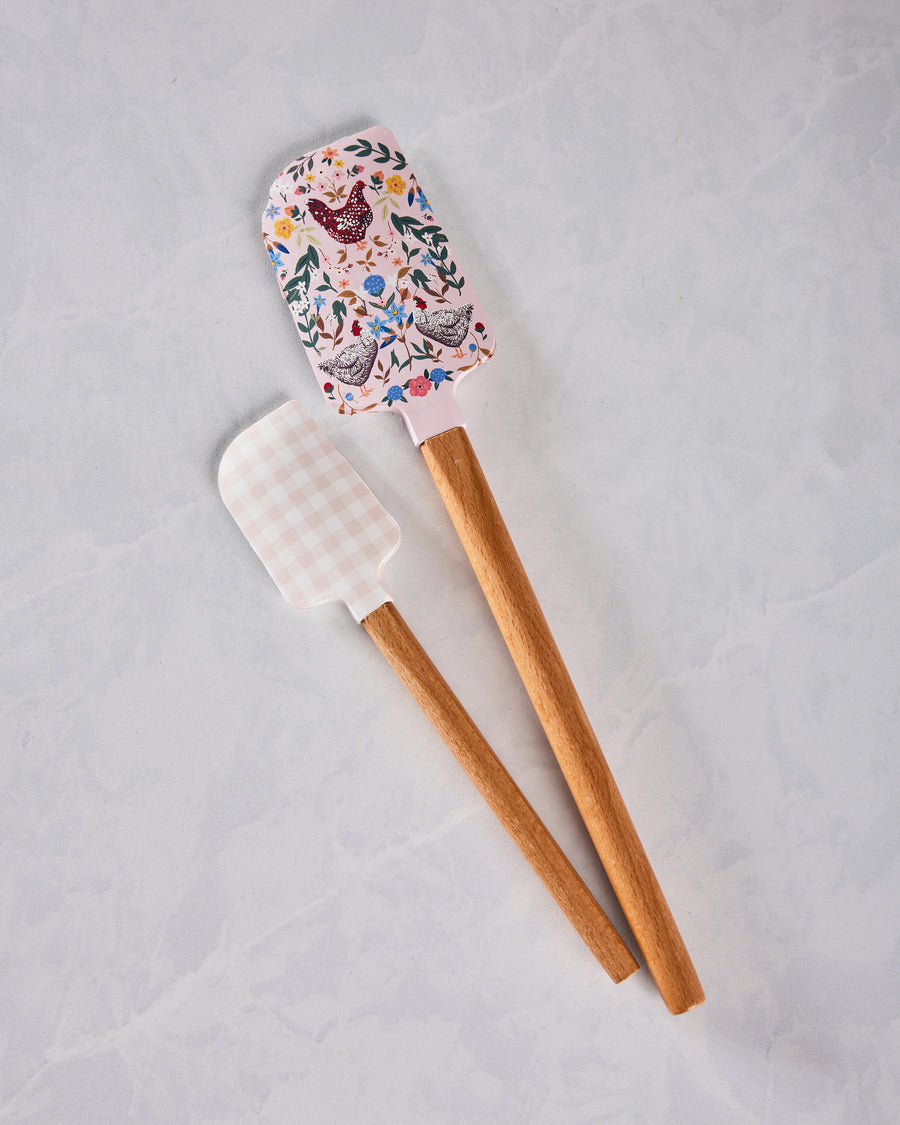Multi - Chicken & Flowers Silicone Kitchen Spatulas - Set of 2 - Paper Farm Press - Printfresh