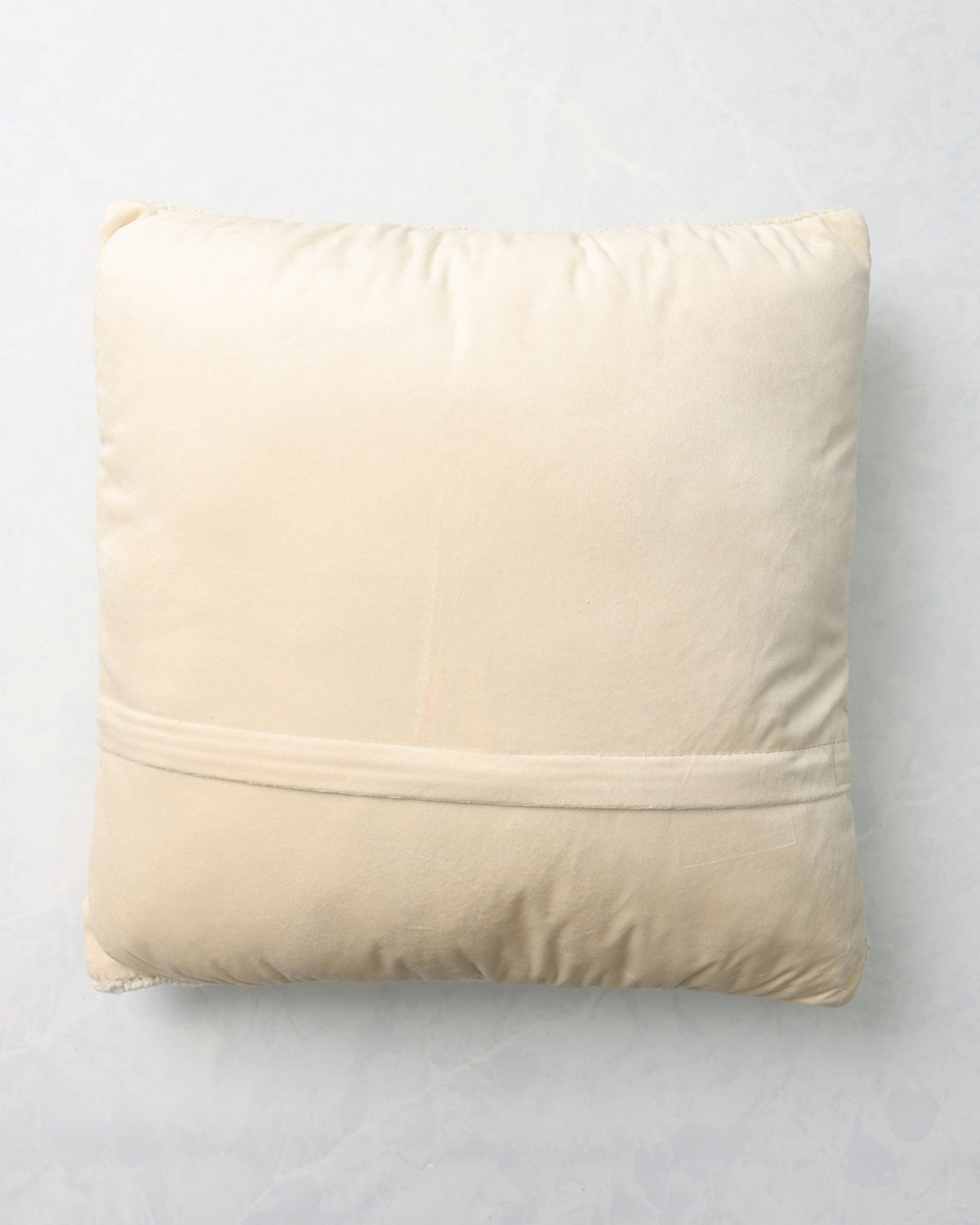 Back of the blue crab pillow with a plain light-colored backing.