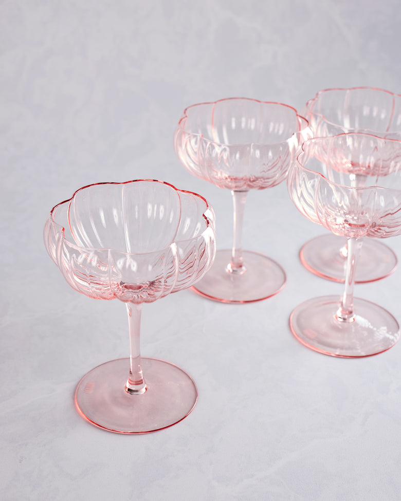 Pink  - Pink Flower Coupe Set - The Wine Savant - Printfresh