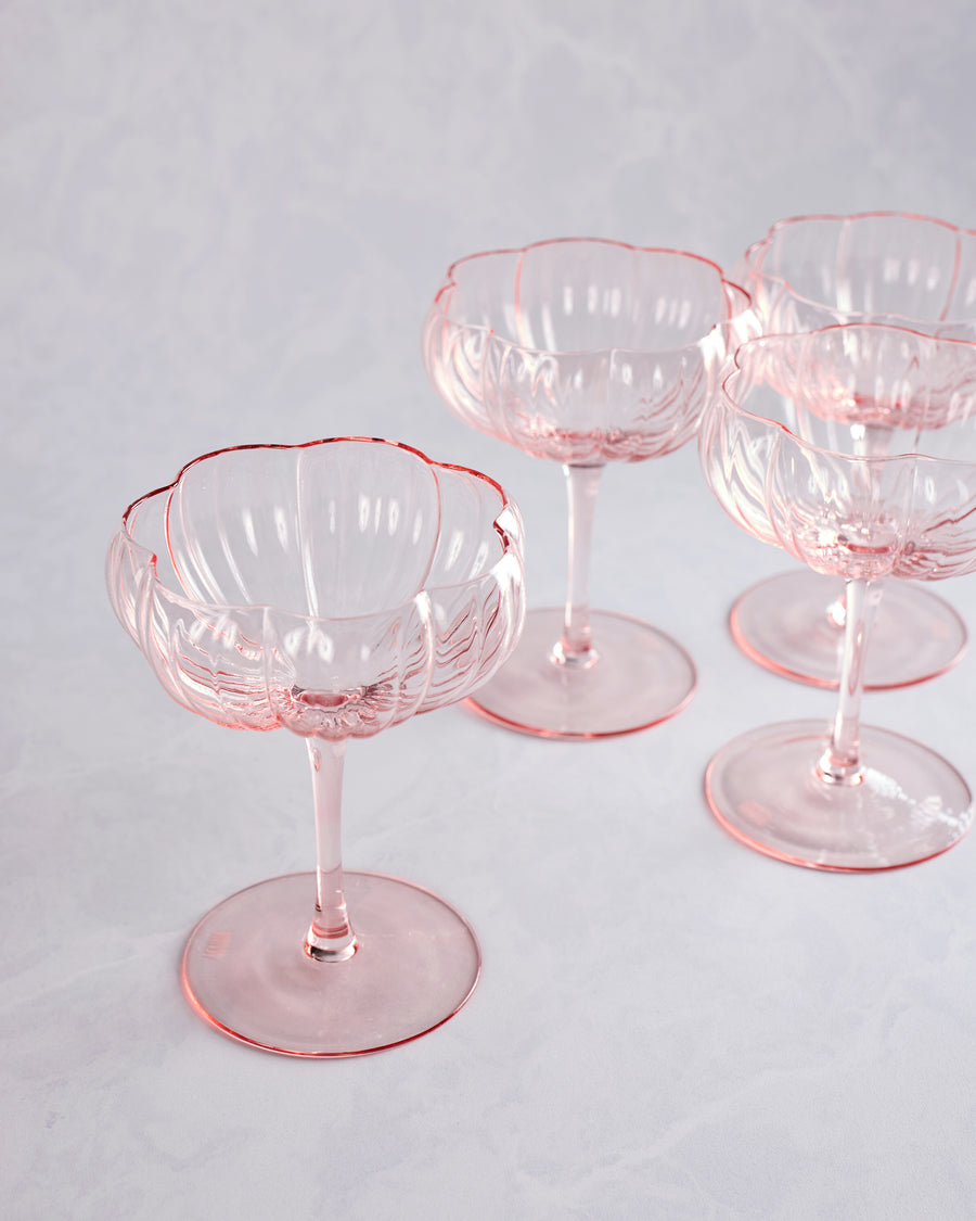 Pink  - Pink Flower Coupe Set - The Wine Savant - Printfresh