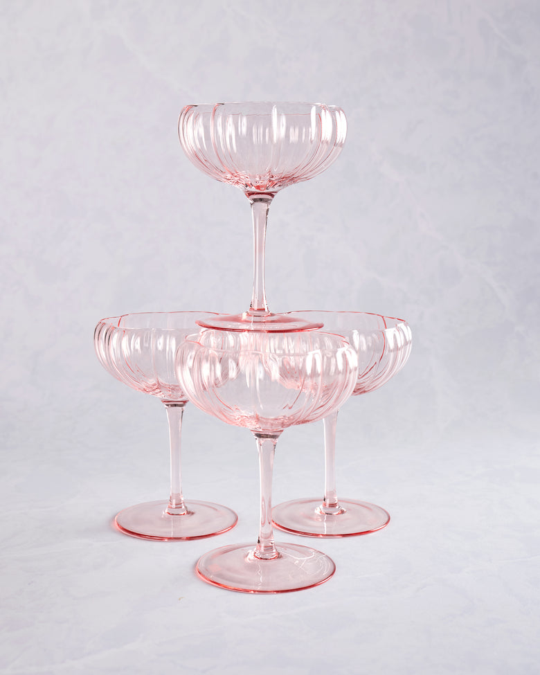 Pink  - Pink Flower Coupe Set - The Wine Savant - Printfresh