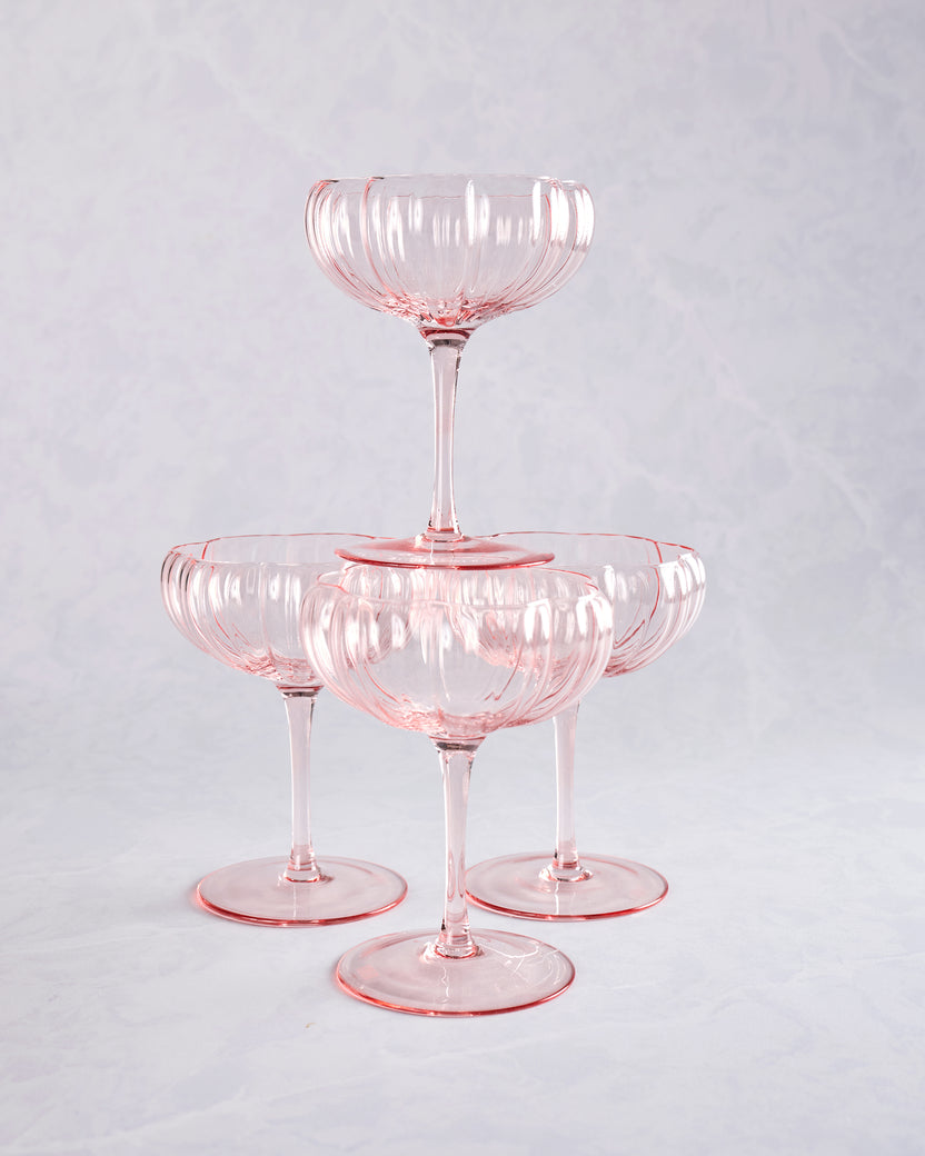 Pink  - Pink Flower Coupe Set - The Wine Savant - Printfresh